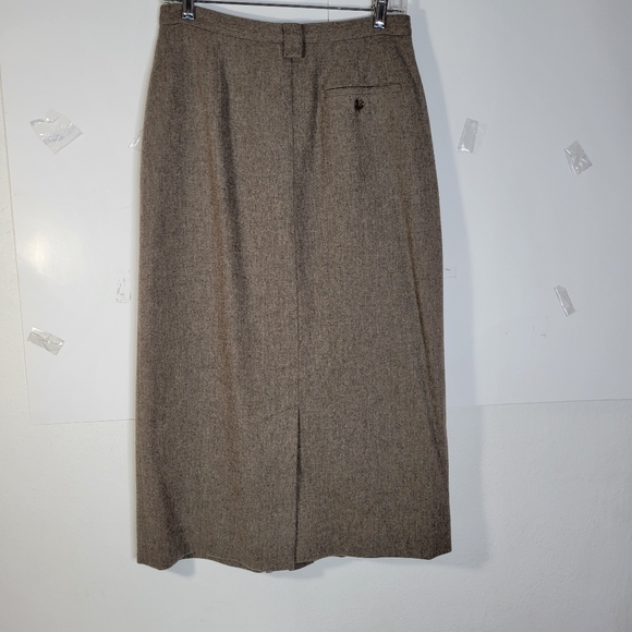 Vintage J G Hook Wool A-line lined Btn Frnt Skirt with Back Split Brown Size 12 - Picture 6 of 9